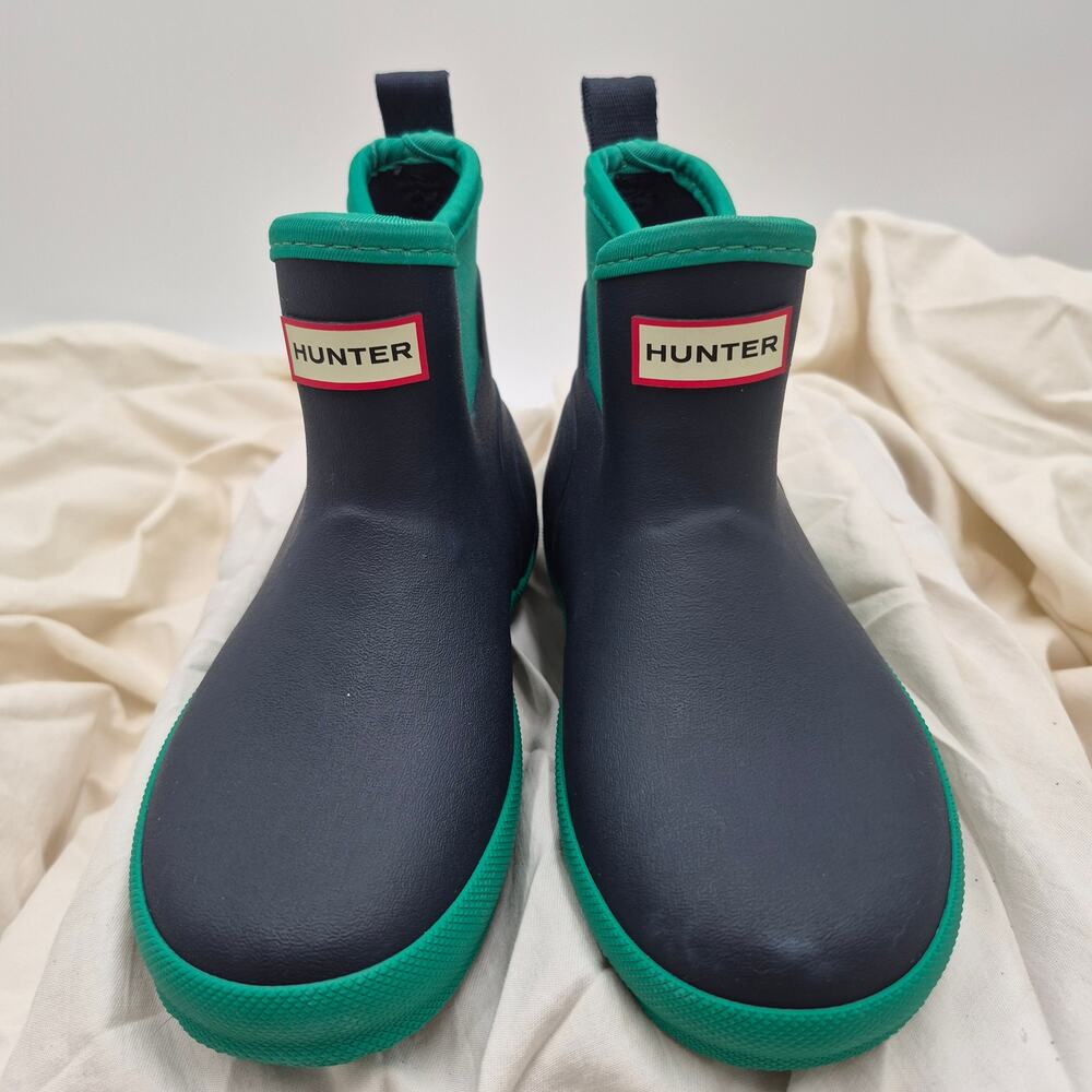Hunter Kids Navy and Green Rain Boots - Picture 2 of 8